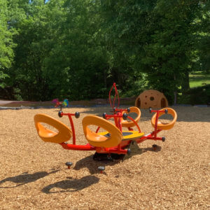 Photo of a seesaw, sensory dome, and spinner.